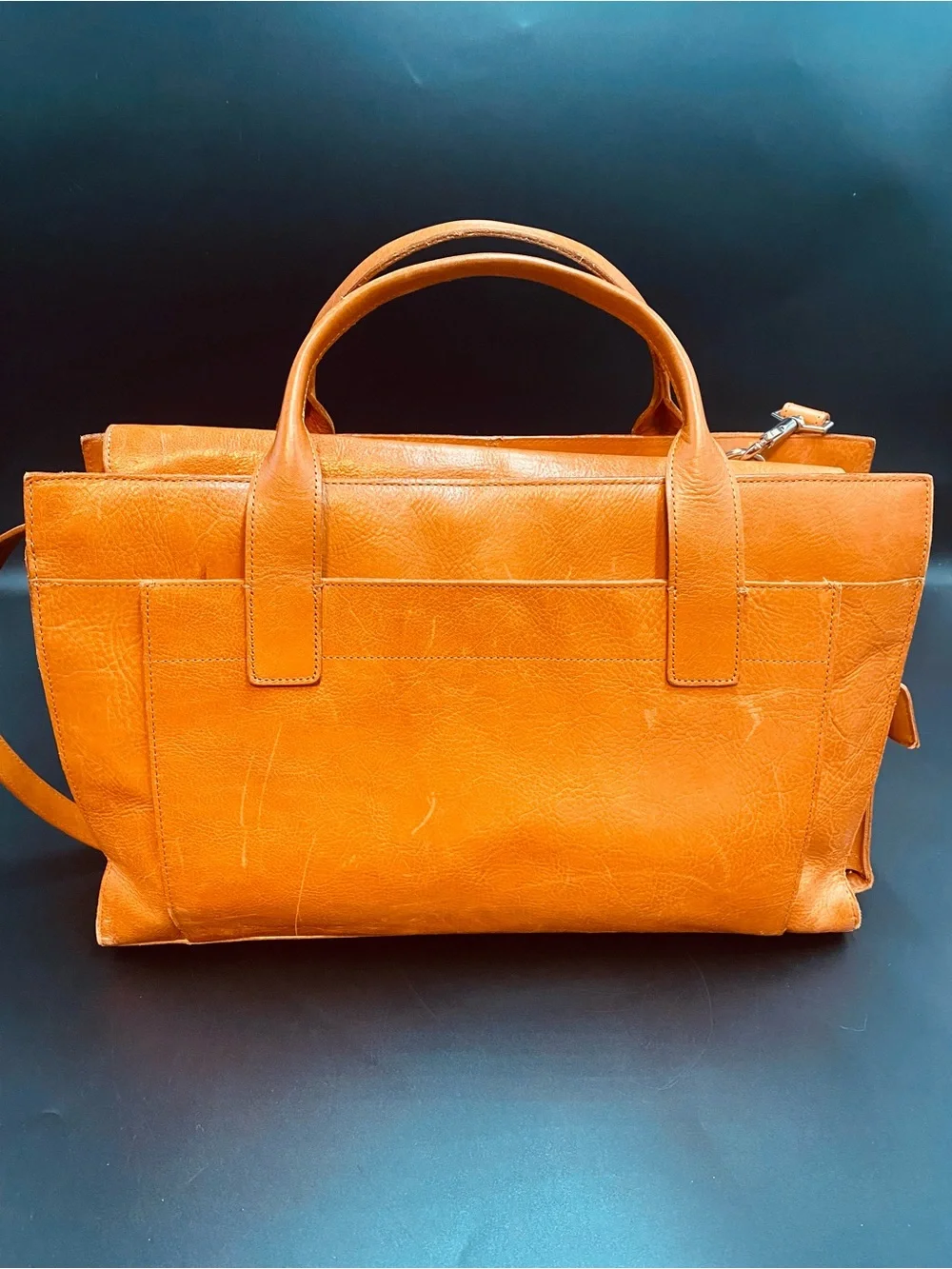 Structured Leather Shoulder Bag in Orange